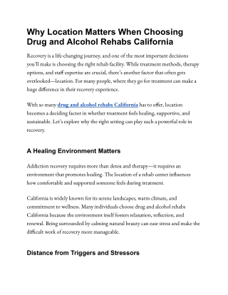 Why Location Matters When Choosing Drug and Alcohol Rehabs California