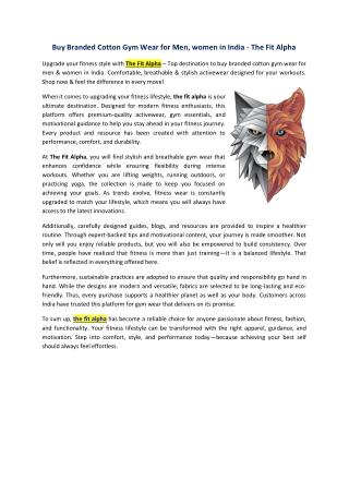 Buy Branded Cotton Gym Wear for Men, women in India - The Fit Alpha