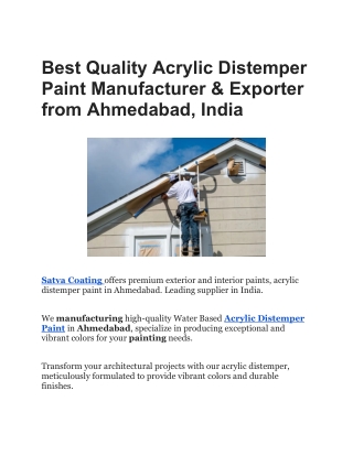 Best Quality Acrylic Distemper Paint Manufacturer & Exporter from Ahmedabad, India