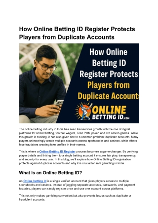 How Online Betting ID Register Protects Players from Duplicate Accounts