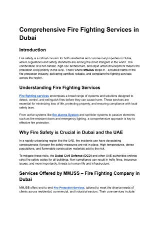 Comprehensive Fire Fighting Services in Dubai