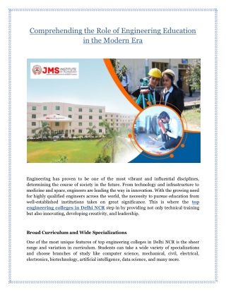 Comprehending the Role of Engineering Education in the Modern Era