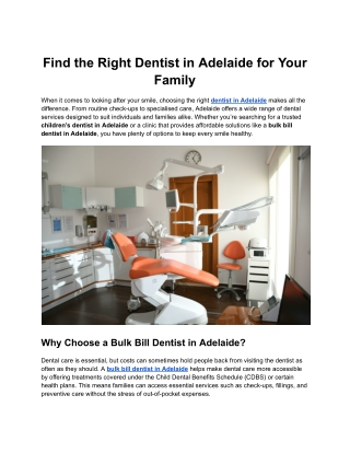 Find the Right Dentist in Adelaide for Your Family
