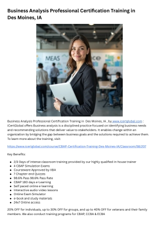 Business Analysis Professional Certification Training in Des Moines, IA