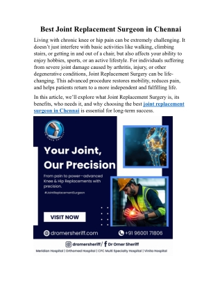 Best Joint Replacement Surgeon in Chennai