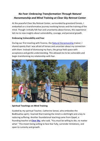 No Fear: Horse & Mind Training at Clear Sky Retreat