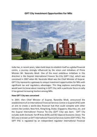 GIFT City Investment Opportunities For NRIs