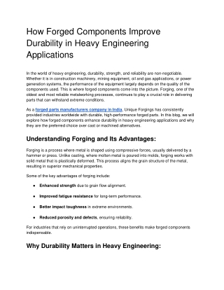 How Forged Components Improve Durability in Heavy Engineering Applications