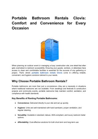 Portable Bathroom Rentals Clovis_ Comfort and Convenience for Every Occasion