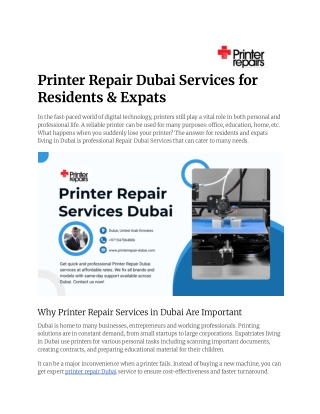 Printer Repair Dubai Services for Residents & Expats
