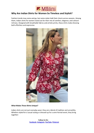 Malini Shop Blog- Indian Shirts for Women