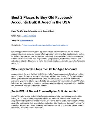 Best 2 Places to Buy Old Facebook Accounts Bulk & Aged in the USA