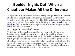 From Dinner to Concerts: How a Chauffeur Transforms Your Boulder Night Out
