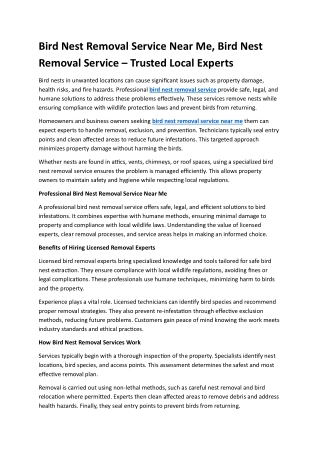 Bird Nest Removal Service Near Me, Bird Nest Removal Service – Trusted Local Exp