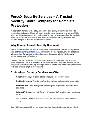 ForceX Security Services – A Trusted Security Guard Company for Complete Protection