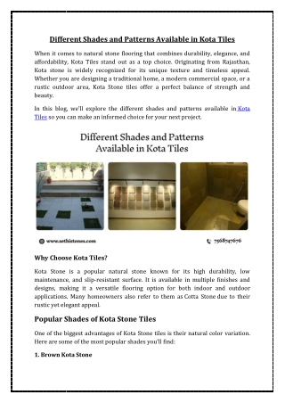 Different Shades and Patterns Available in Kota Tiles