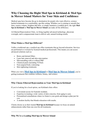 Why Choosing the Right Med Spa in Kirkland & Med Spa in Mercer Island Matters for Your Skin and Confidence