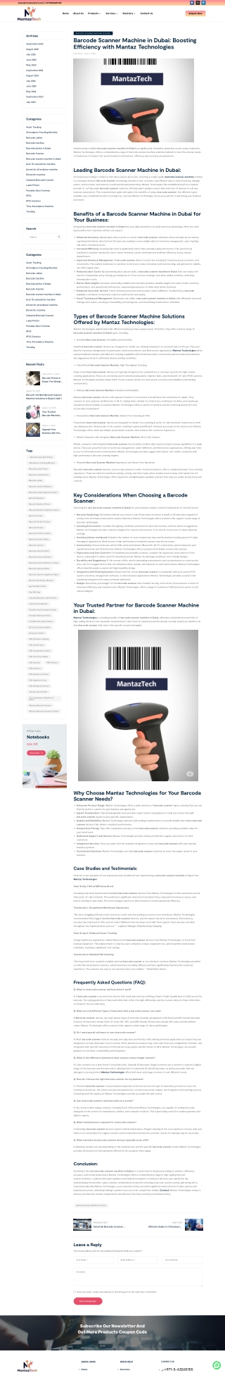 Barcode Scanner Machine in Dubai  Mantaz Technologies