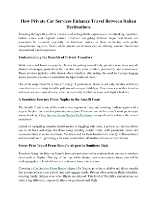How Private Car Services Enhance Travel Between Italian Destinations