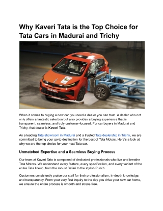 Why Kaveri Tata is the Top Choice for Tata Cars in Madurai and Trichy