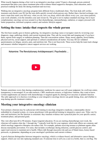 Integrative Oncology Center: What Happens at Your First Visit