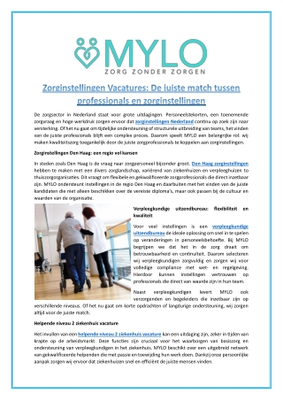 MYLO – Zorg zonder zorgen - zorginstellingen Nederland