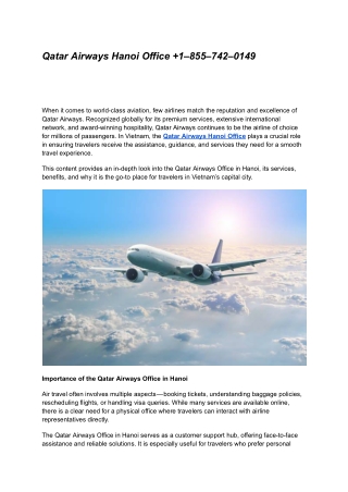 Qatar Airways Hanoi Office   1-855-742-0149