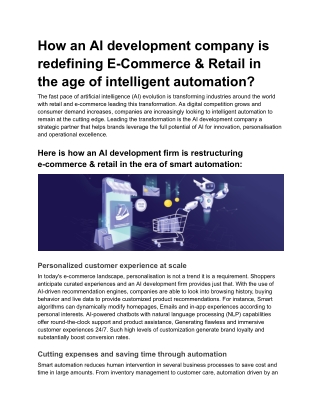 How an AI development company is redefining E-Commerce & Retail in the age of intelligent automation?