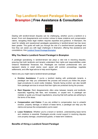 Top Landlord-Tenant Paralegal Services in Brampton | Free Assistance & Consultat