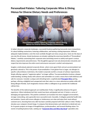 Personalized Palates Tailoring Corporate Wine & Dining Menus for Diverse Dietary Needs and Preferences
