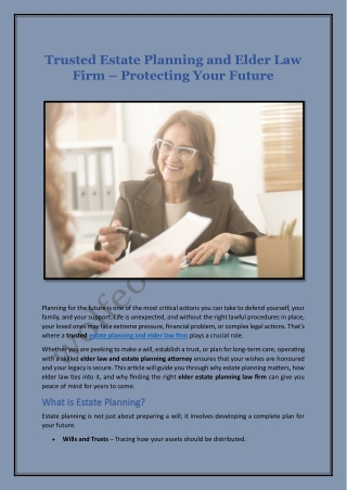 Trusted Estate Planning and Elder Law Firm – Protecting Your Future