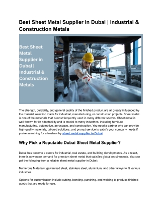 Best Sheet Metal Supplier in Dubai | Industrial & Construction Metals