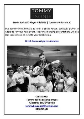 Greek Bouzouki Player Adelaide | Tommytsonis.com.au