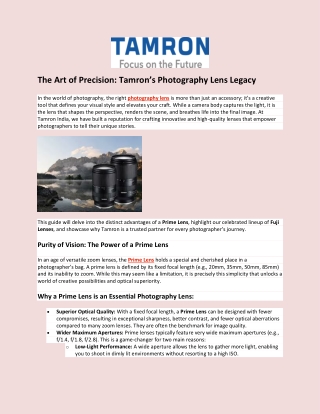 Tamron's Photography Lens Legacy