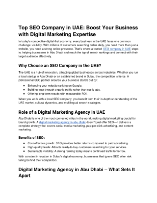 Top SEO Company in UAE Boost Your Business with Digital Marketing Expertise