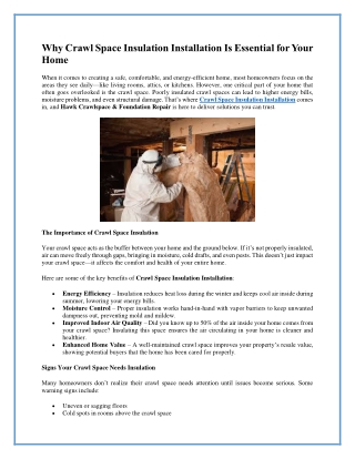 Custom Crawl Space Insulation Installation Services – Hawk Crawlspace & Foundati