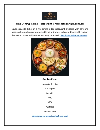 Fine Dining Indian Restaurant | Namasteonhigh.com.au