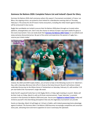 Guinness Six Nations 2026 Complete Fixture List and Ireland’s Quest for Glory