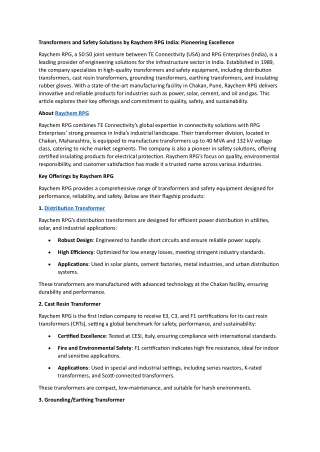 Transformers and Safety Solutions by Raychem RPG India