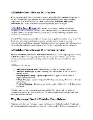 Affordable Press Release Distribution Services IMCWire for Press Coverage
