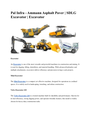 Pal Infra - Ammann Asphalt Paver | SDLG Excavator | Excavator