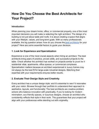How Do You Choose the Best Architects for Your Project