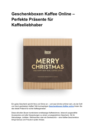 Geschenkboxen Kaffee Online – Perfekte Präsente für Kaffeeliebhaber