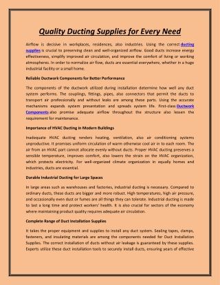 Quality Ducting Supplies for Every Need