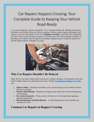 Car Repairs Hoppers Crossing Your Complete Guide to Keeping Your Vehicle Road-Ready