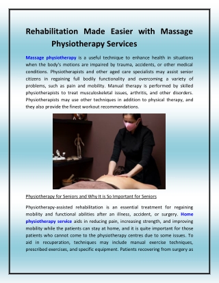 Rehabilitation Made Easier with Massage Physiotherapy Services