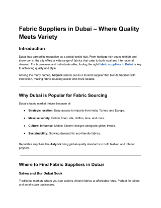 Fabric Suppliers in Dubai | Astyork