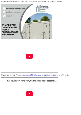 The Advantages of Leasing a Portable Toilet in Pasadena