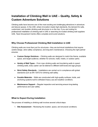 Installation of Climbing Wall in UAE – Quality, Safety & Custom Adventure Solutions