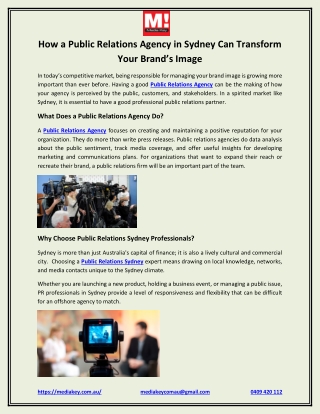 How a Public Relations Agency in Sydney Can Transform Your Brand’s Image